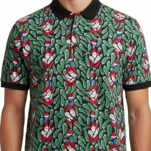 Tabasco All Over Print Polo Shirt Mens Large Green Hot Sauce Graphic Cotton
